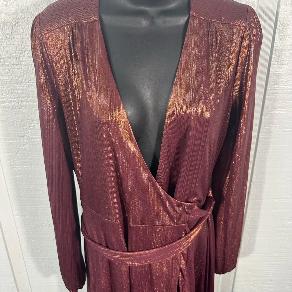 WAYF Women’s Meryl Long-Sleeve V Neck Metallic Wrap Long Sleeve Dress SZ XS NWT - Picture 7 of 14
